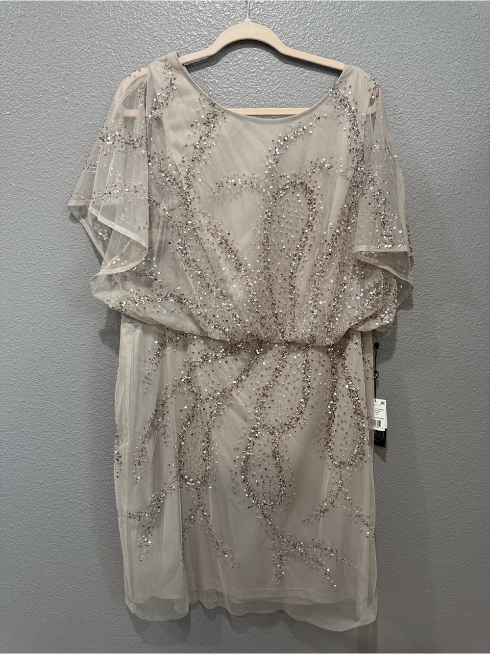 Adrianna Papell Beaded Mini Dress in Soft Taupe